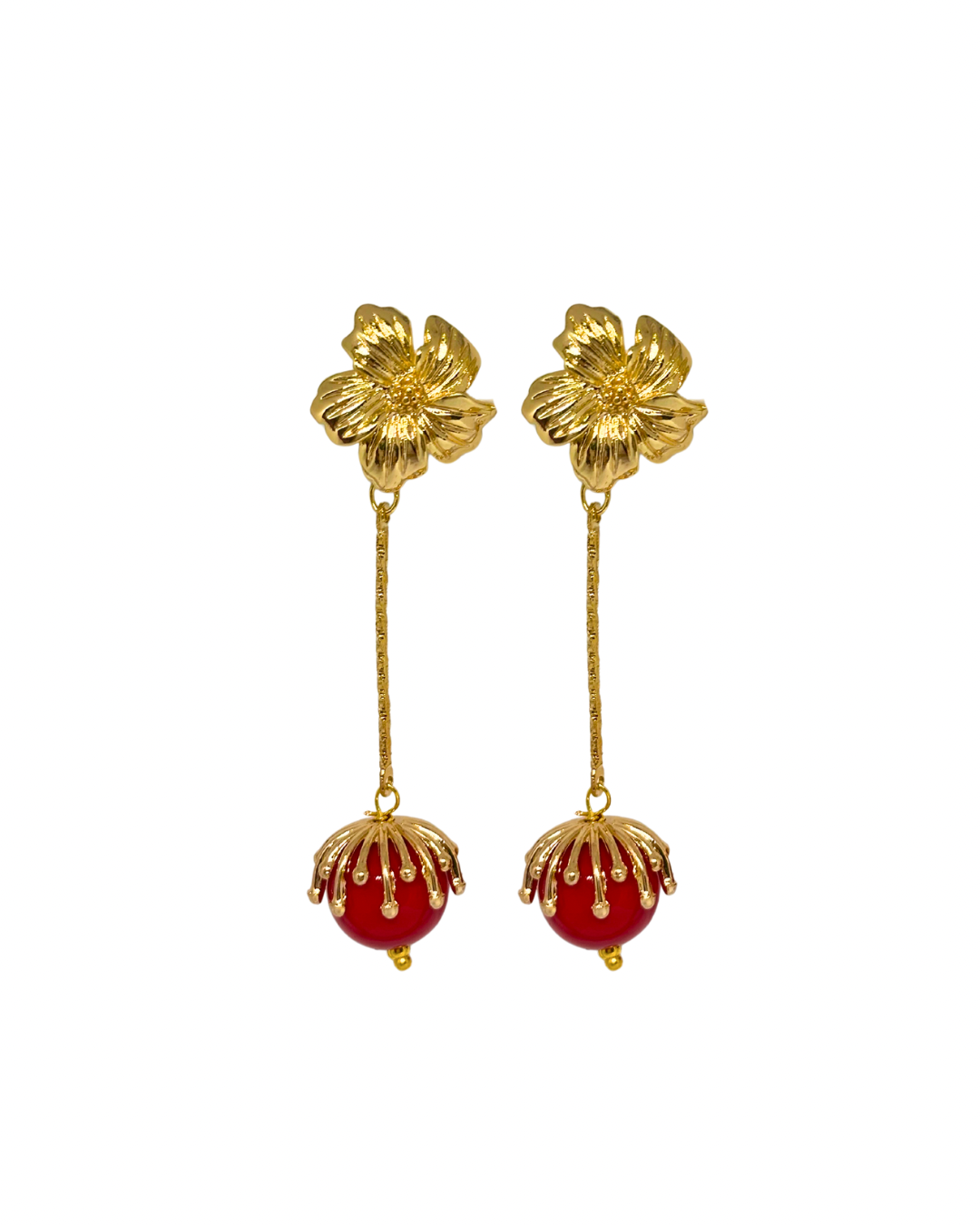 Pendientes de flamenca flor de piedras naturales rojo