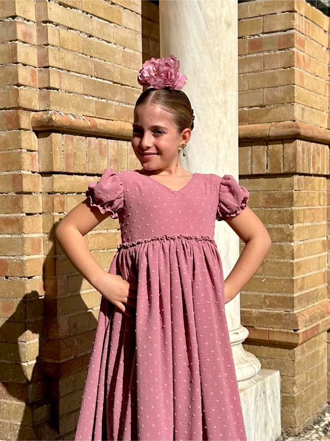 Peonia de flamenca de niña color rosa palo