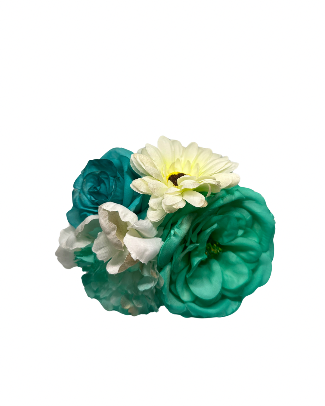 Ramillete Combinado de Flamenca en Tonos Verde Agua, Beige y Dorado