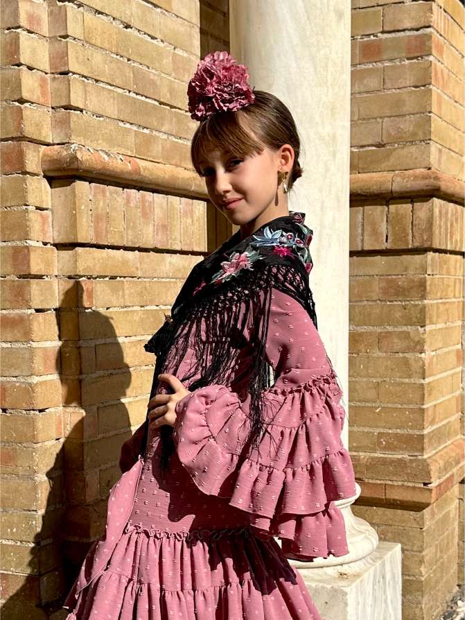 Ramillete de flamenca de niña color rosa palo