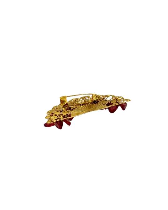 Broche De Flamenca Abanico Piedras Burdeos