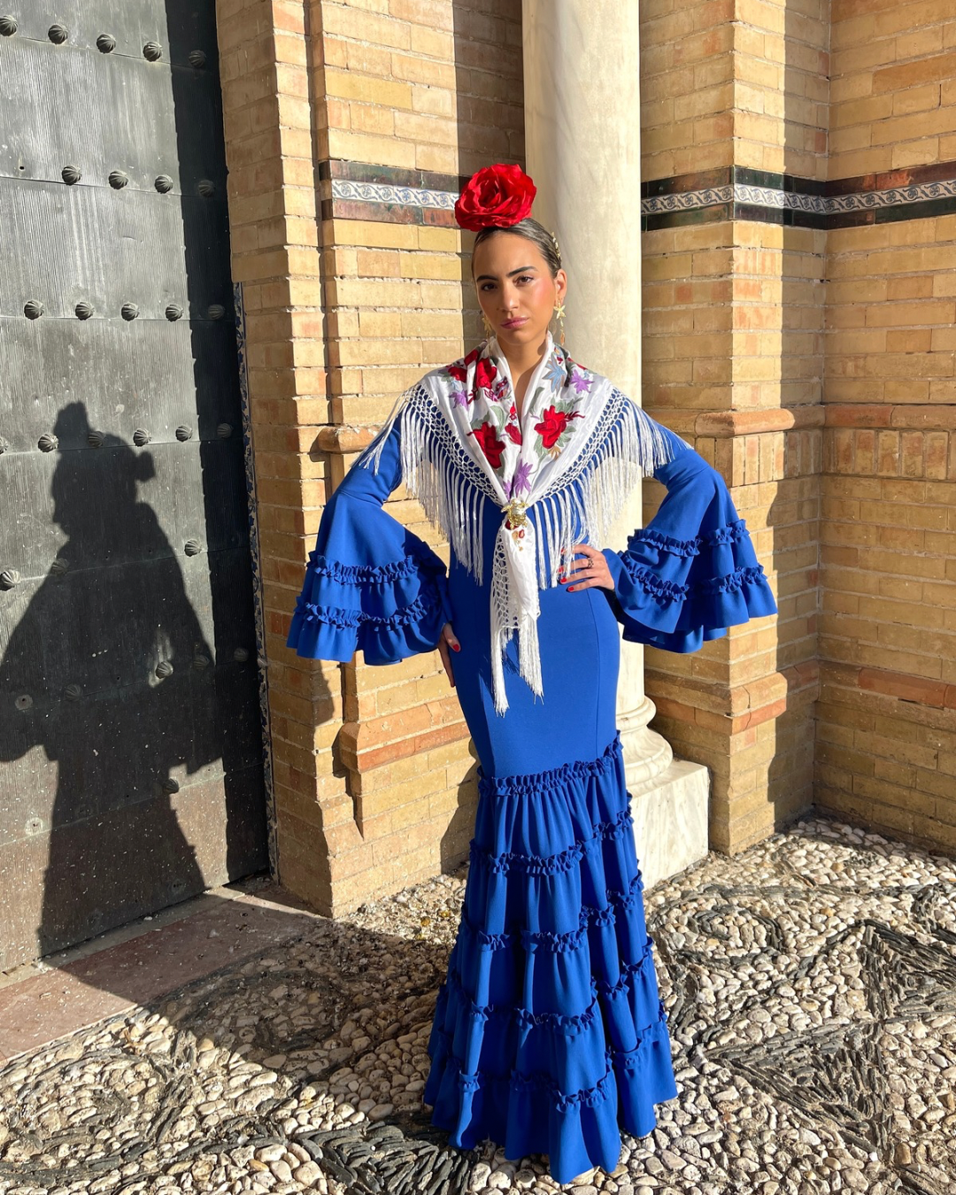 TrajeCanasterodeFlamencaAzulElectricoAdornoPlisado