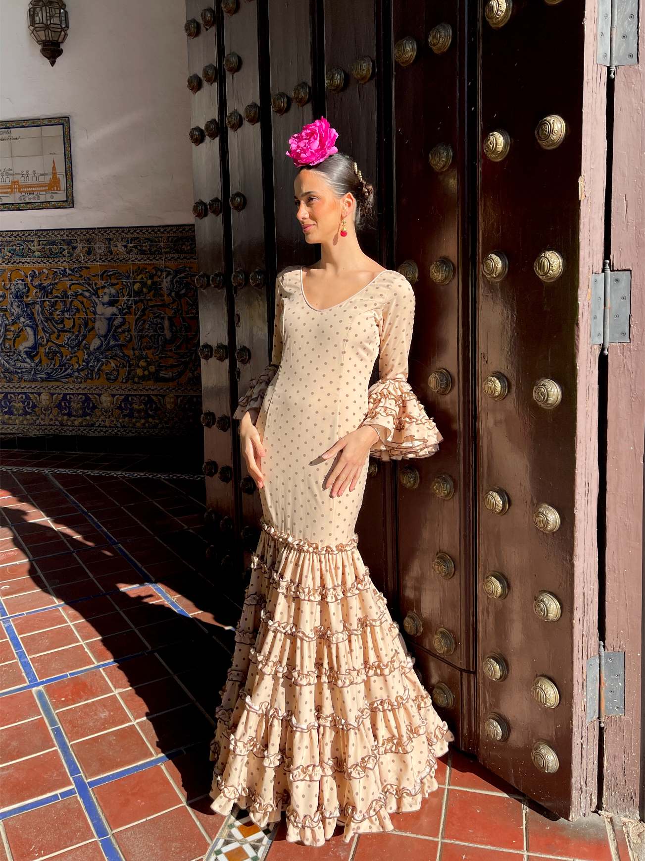 Traje de Flamenca Canastero Beige Lunar Marrón