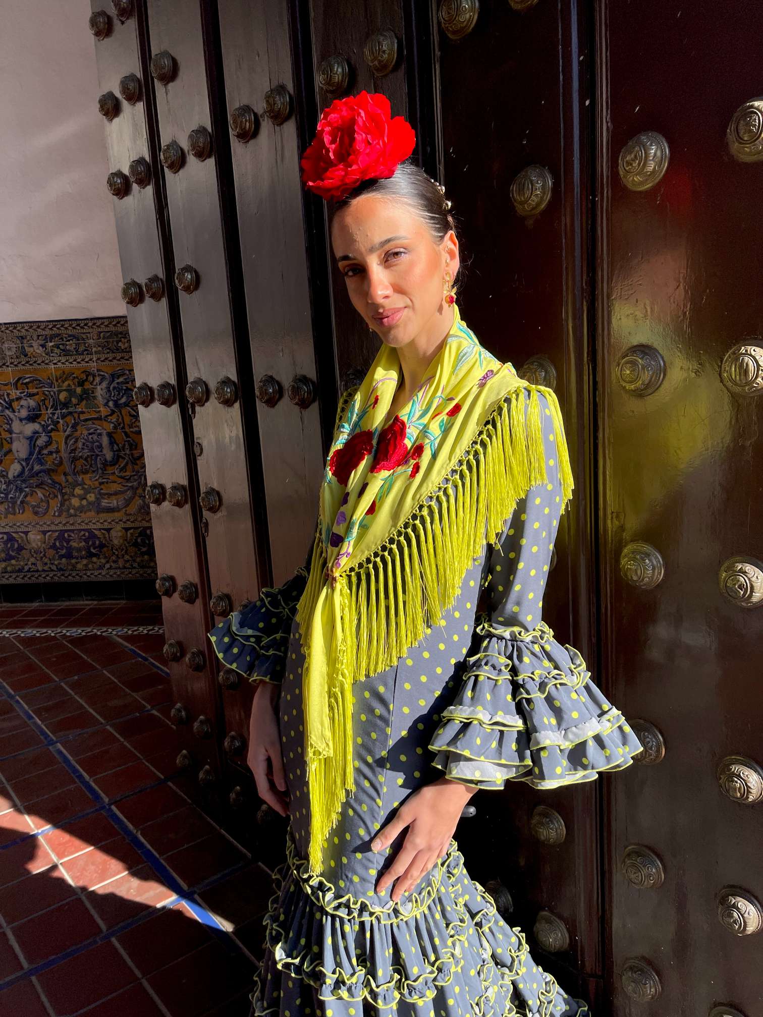 Traje de Flamenca Canastero Gris Adorno Garrucha Lunar Lima