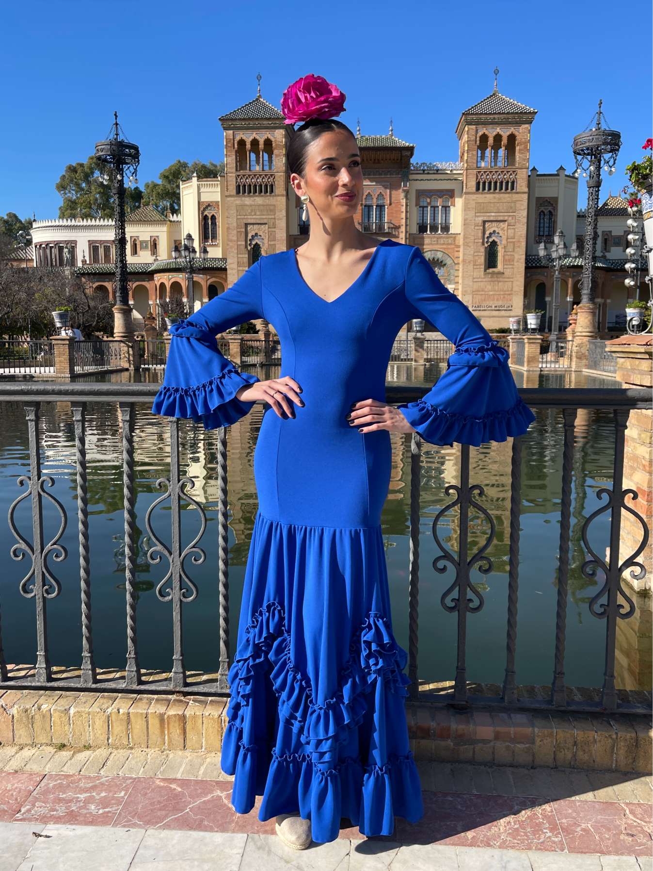 Traje de Flamenca Tendencia Falda Picos azul eléctrico