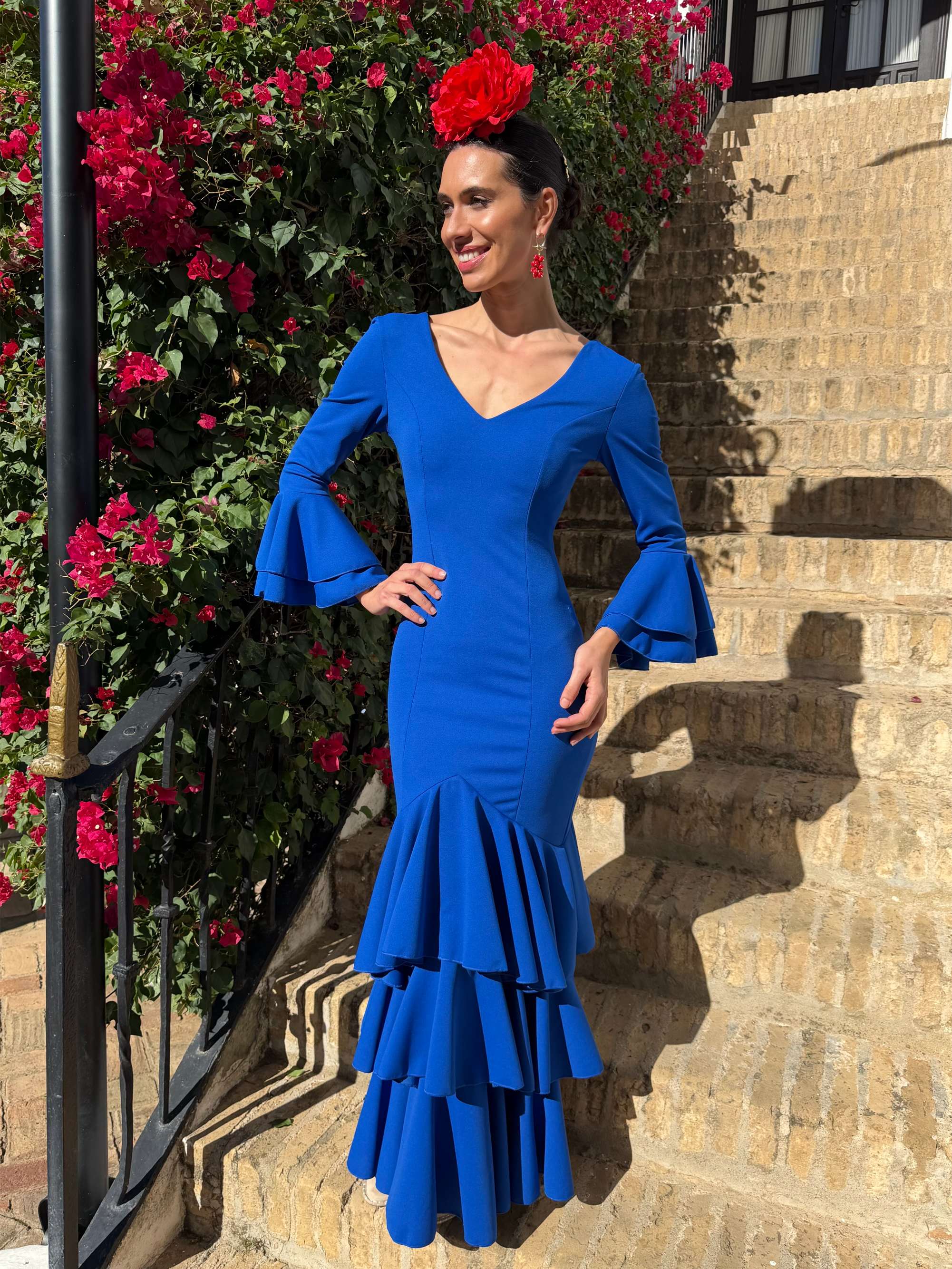 Traje de flamenca 3 volantes azul