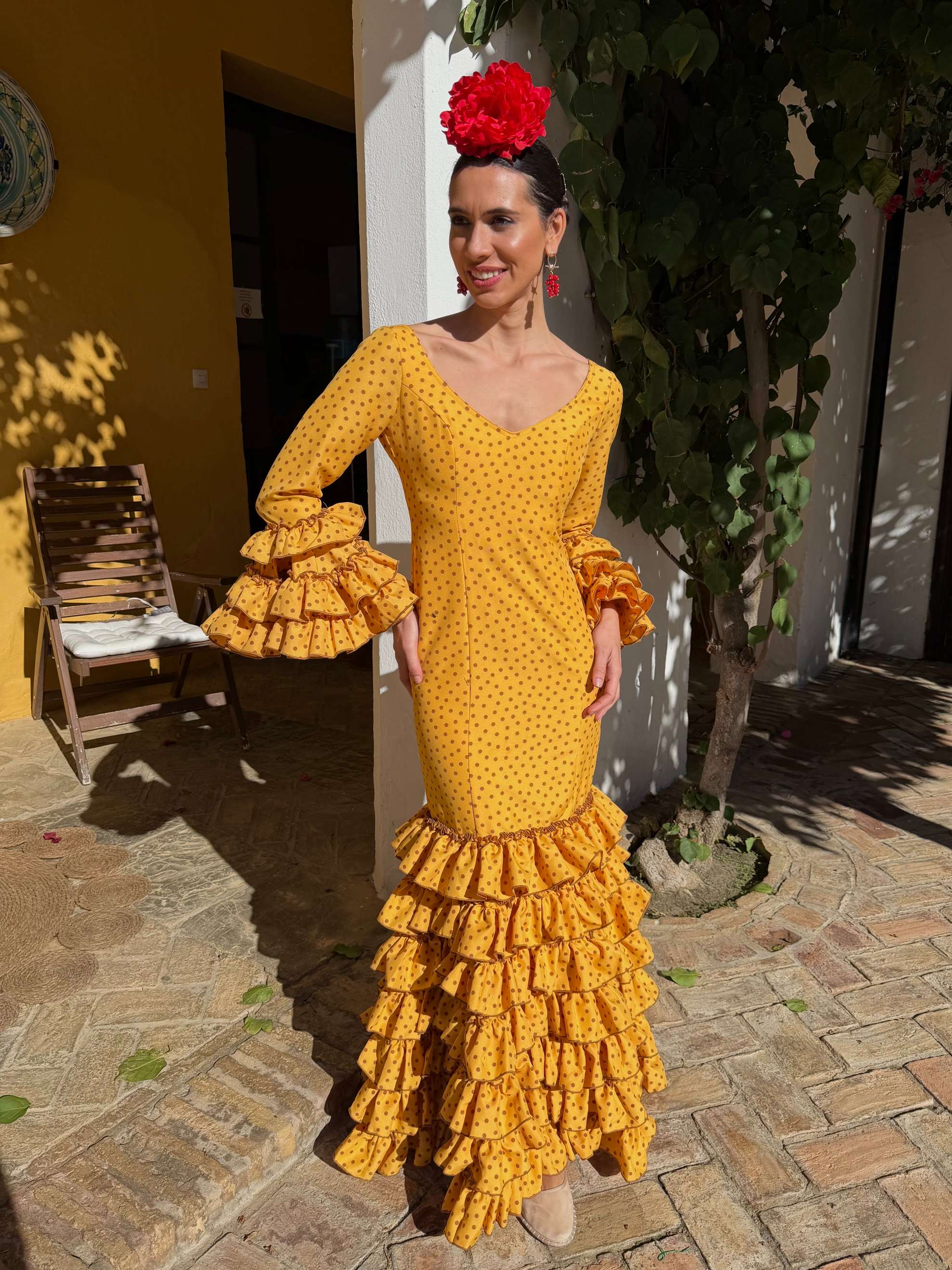 Traje de flamenca Mostaza Volantes Lunar