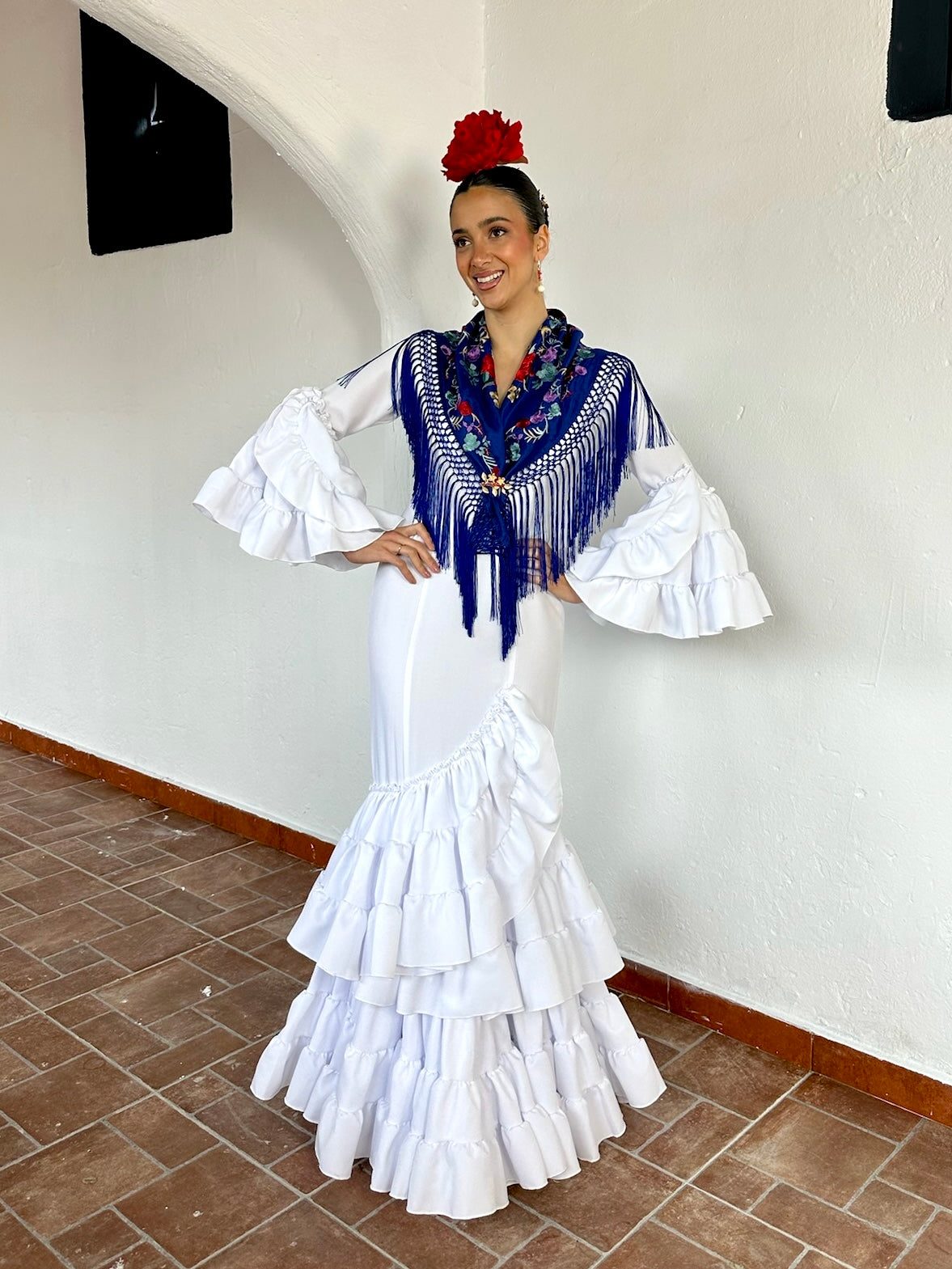 Traje de flamenca Strech Volante Subida Blanco
