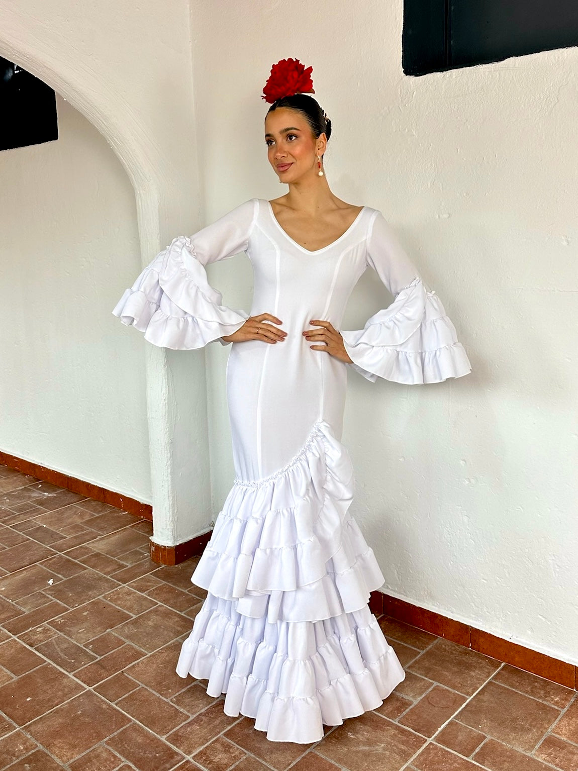 Traje de flamenca Strech Volantes Blanco