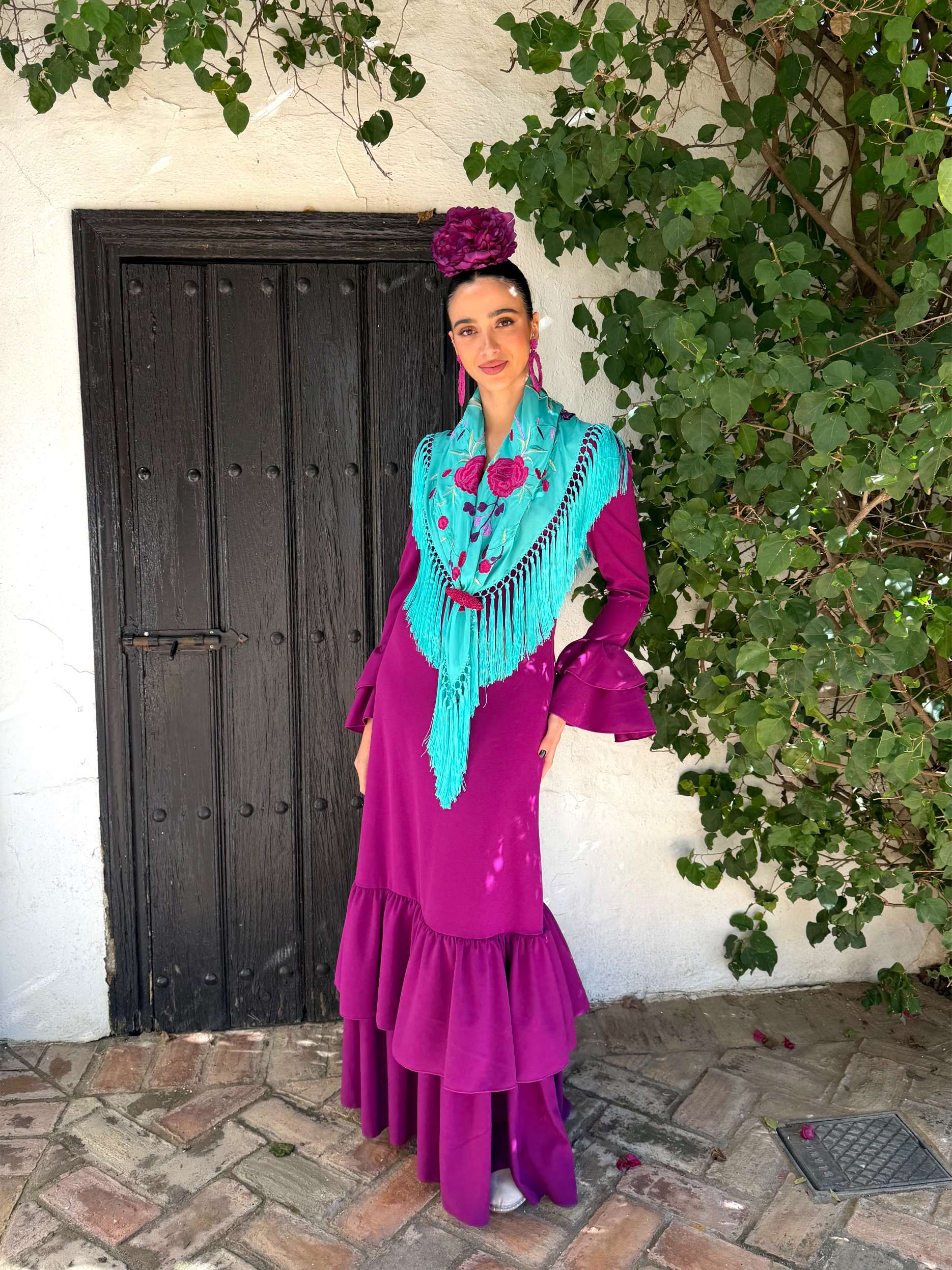 Traje de flamenca económico de nejas buganvilla