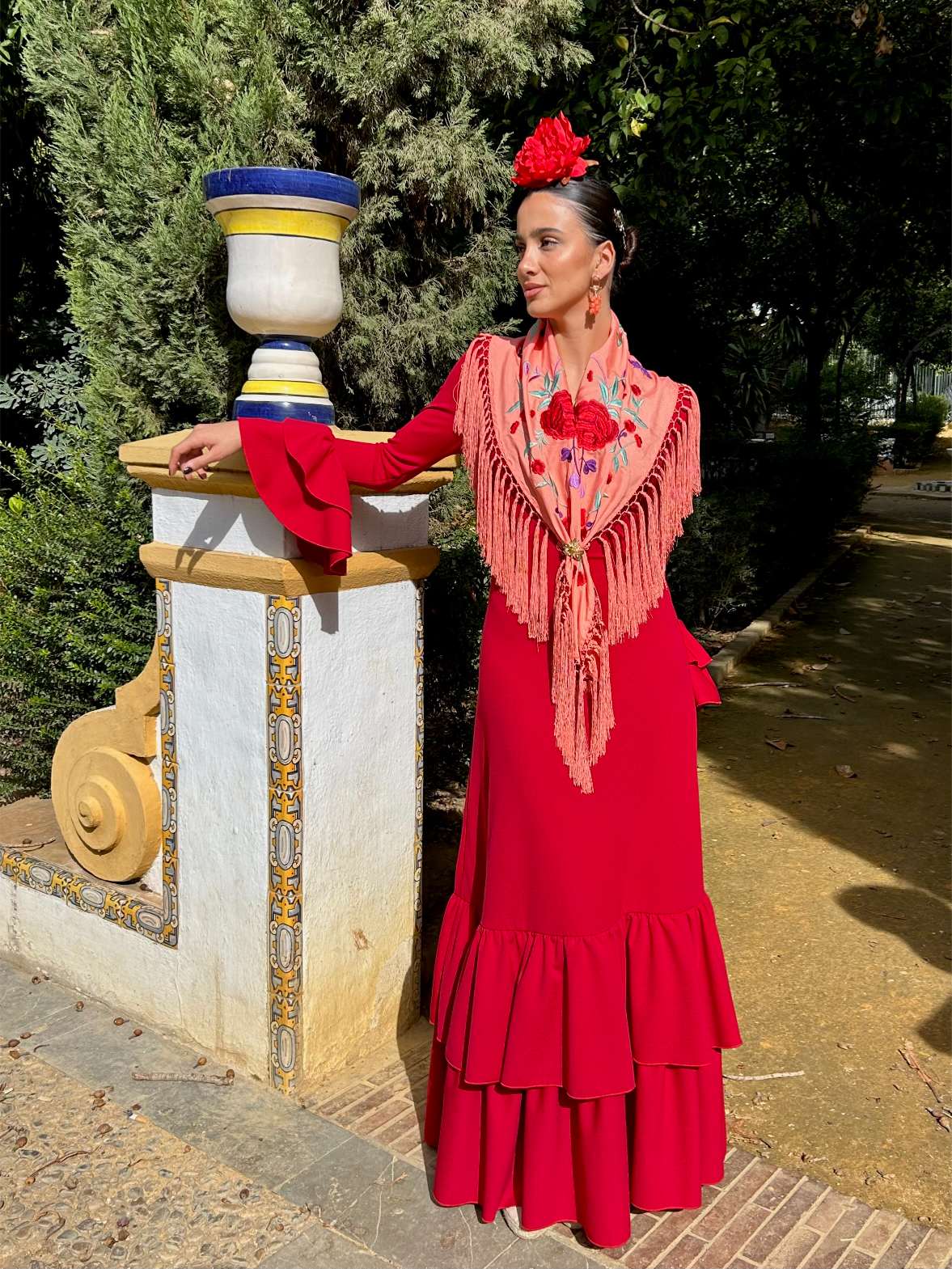 Traje de flamenca económico de nejas burdeos