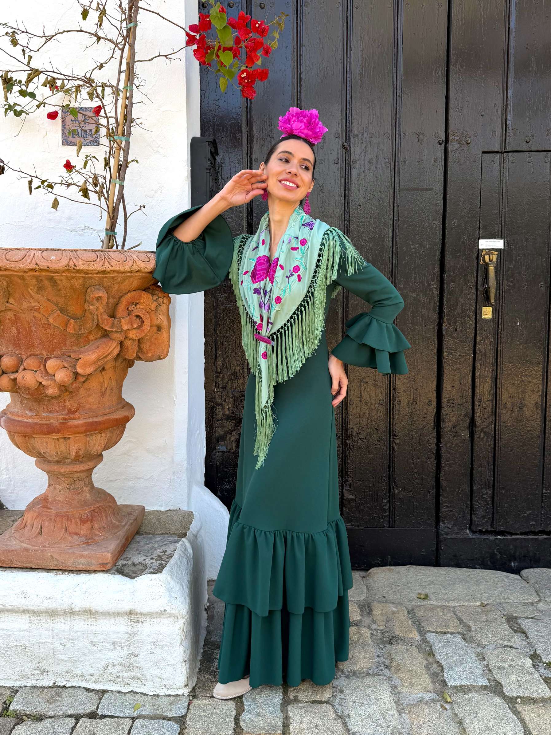 Traje de flamenca económico de nejas verde