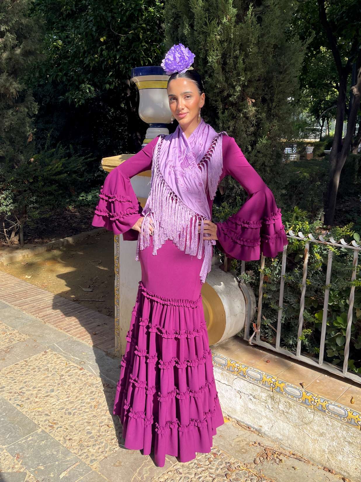 Traje de flamenca plisado buganvilla