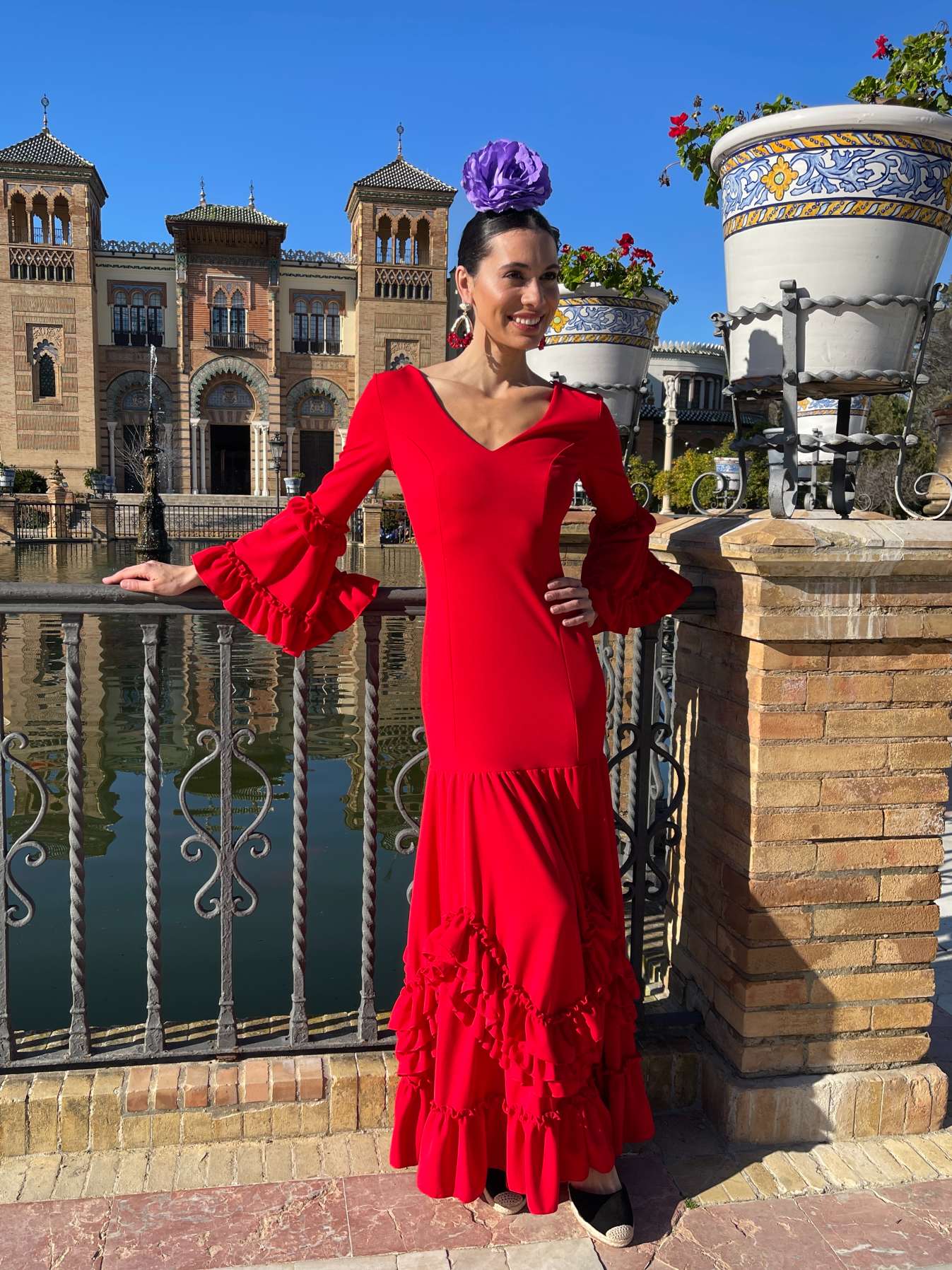 Traje de Flamenca Tendencia Falda Picos Rojo