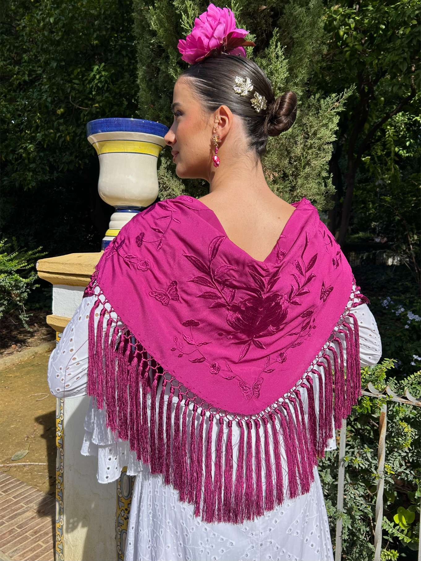 mantoncillo de flamenca buganvilla monocolor