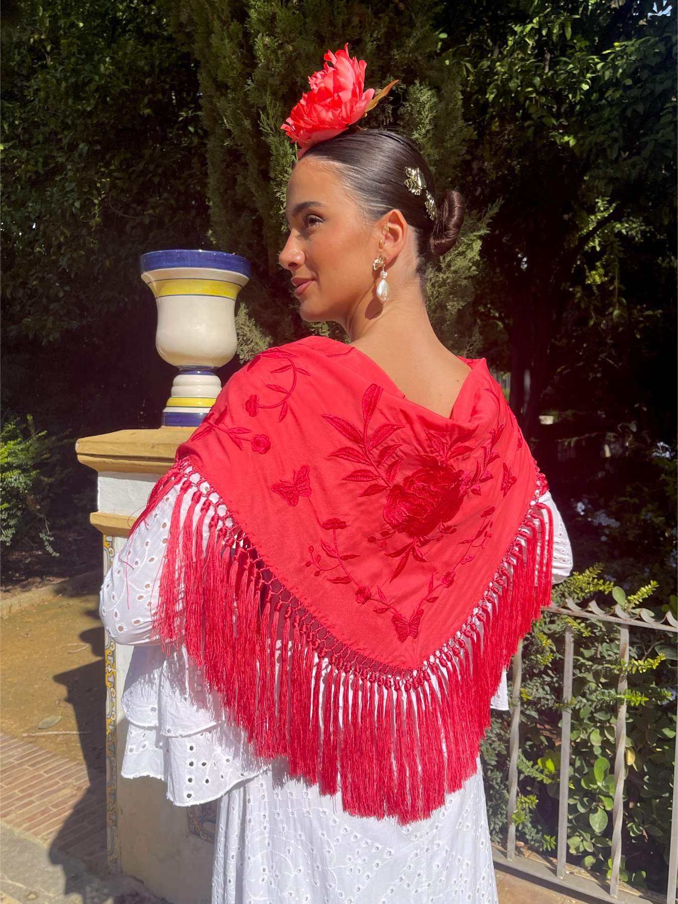 mantoncillo de flamenca coral monocolor