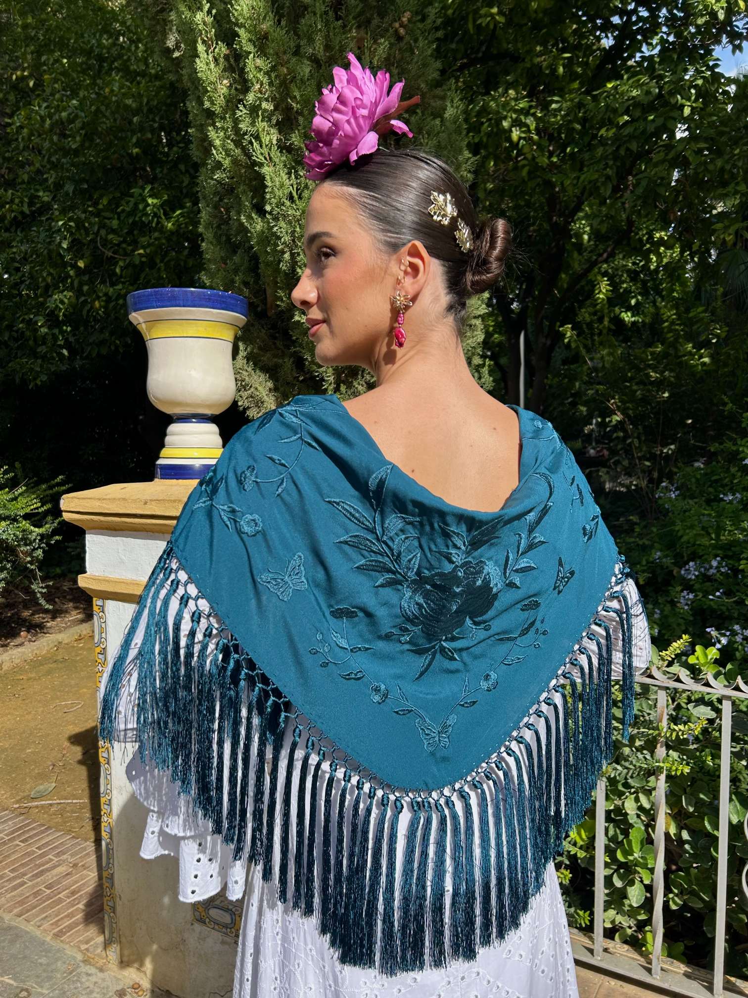 mantoncillo de flamenca petróleo monocolor