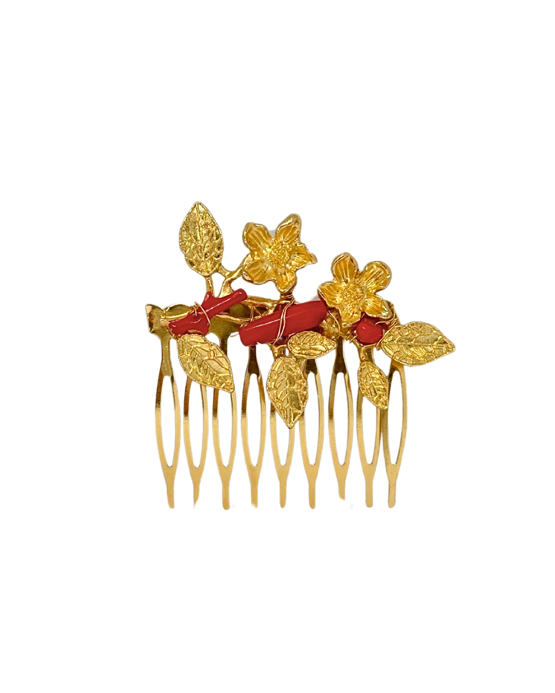 peinecillo de flamenca dorado con coral rojo