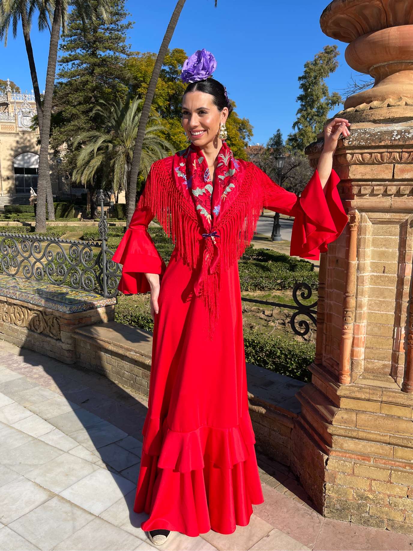 Bata Flamenca Económica Dos Volantes Roja