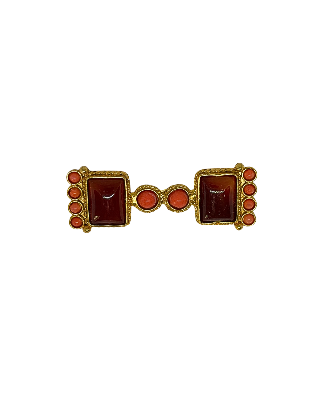 Broche de Flamenca Joya Cuadrado Piedras Rojas y Corales