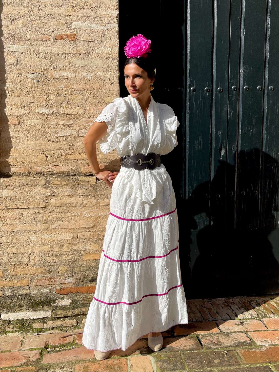 Falda de Romería Perforada con Cinta Buganvilla