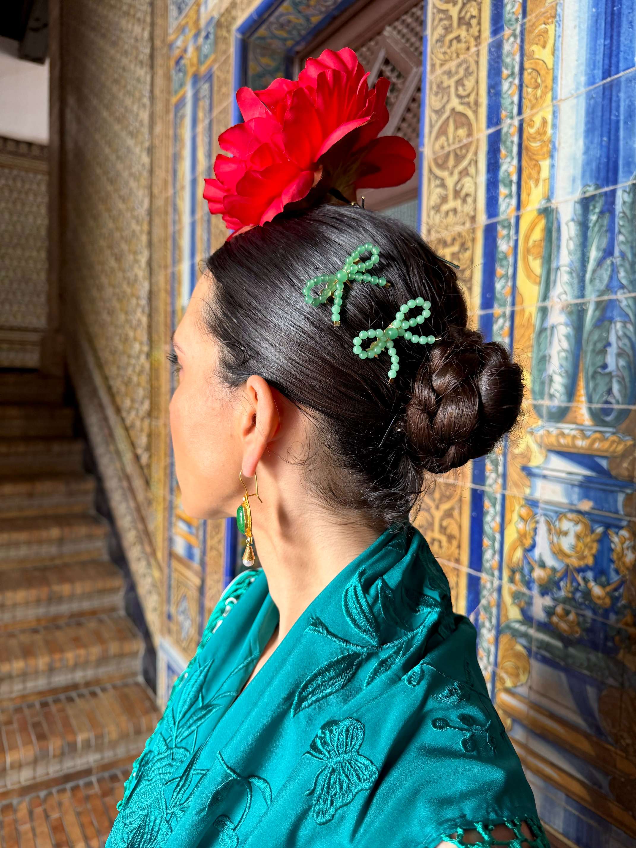 Peinecillo de Flamenca Lazo Bolitas Verde Jabonoso