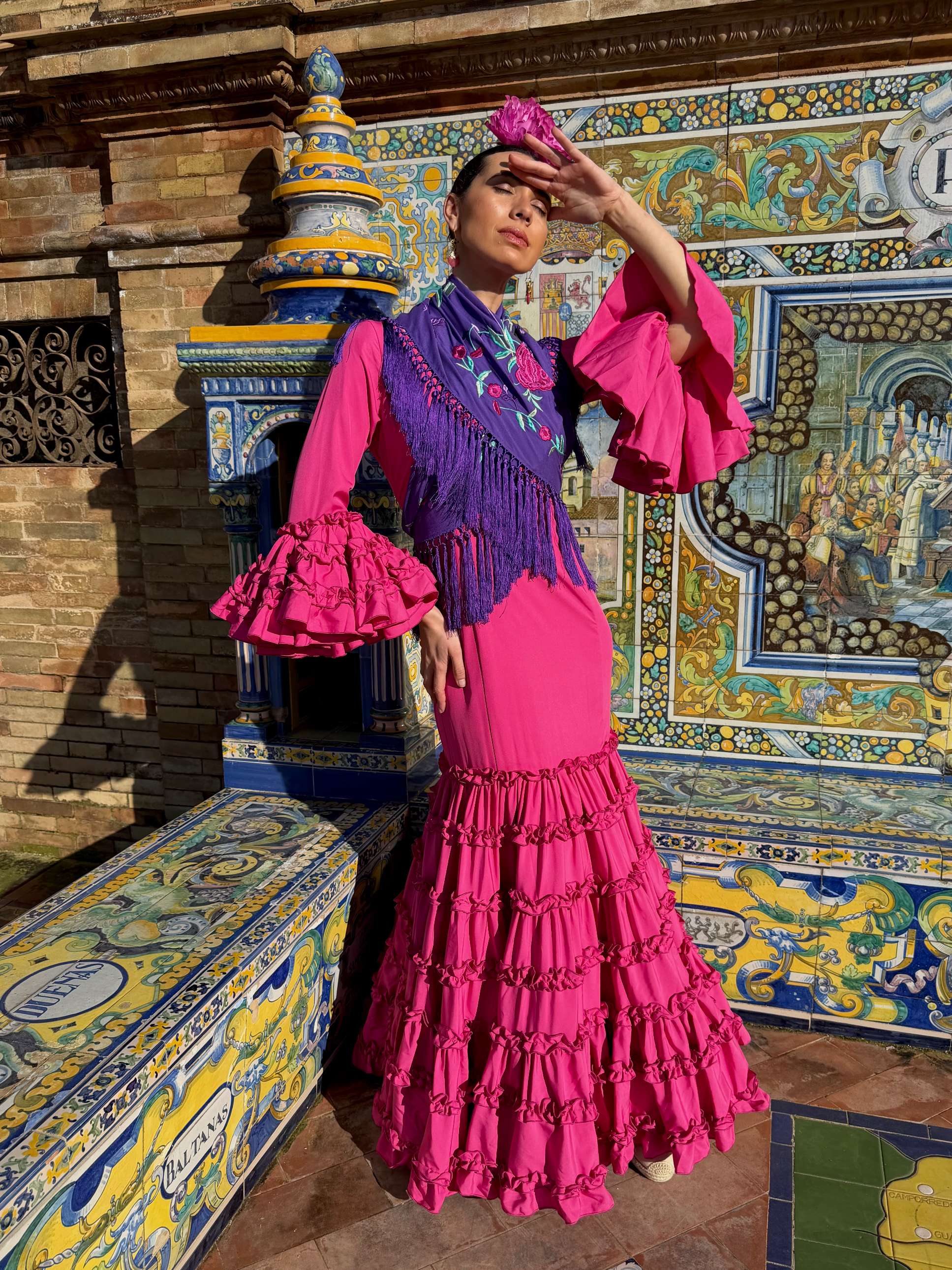 Traje de Flamenca Canastero Adorno Garrucha Buganvilla