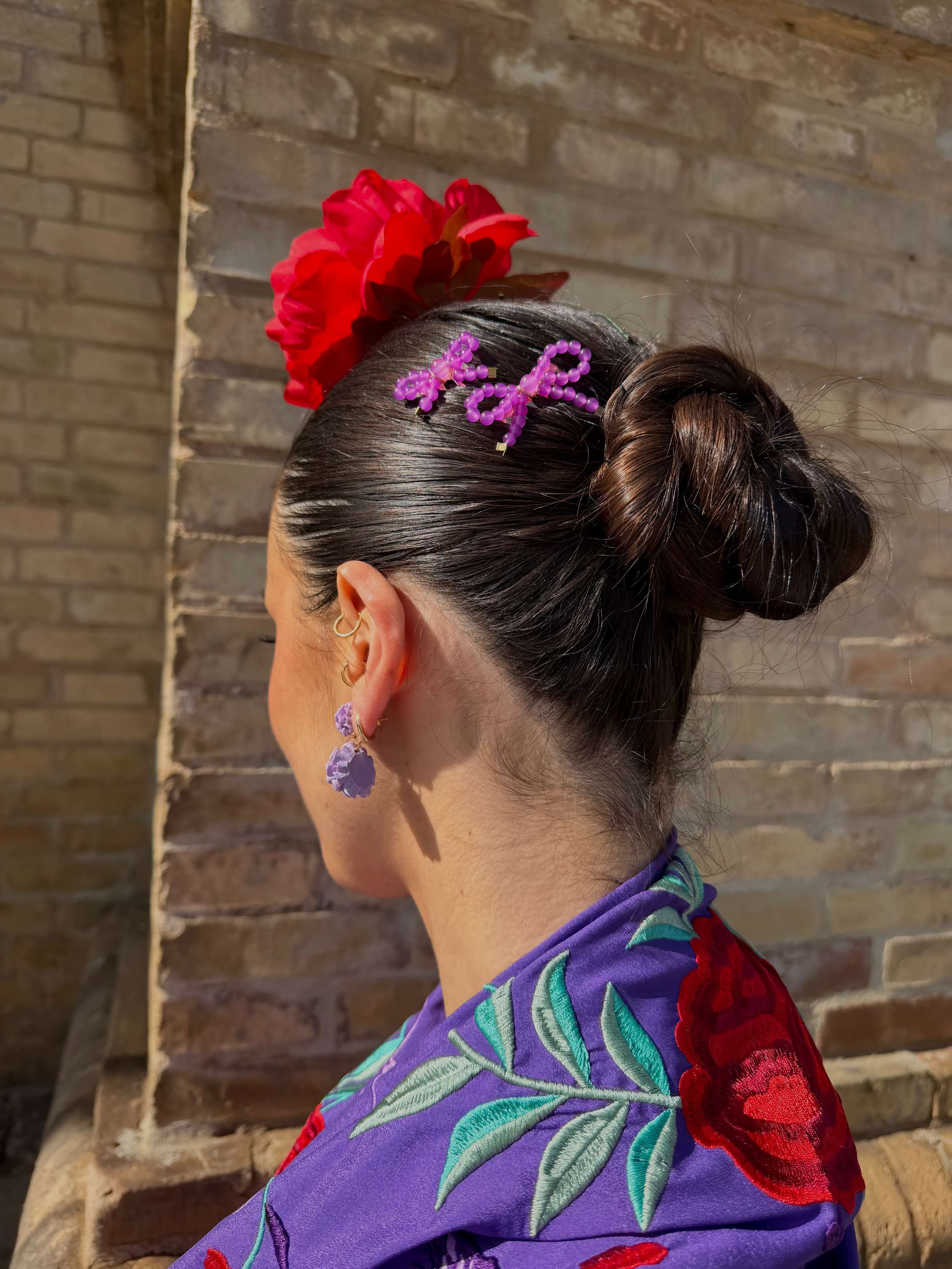 Peinecillo de Flamenca Lazo Bolitas Malva