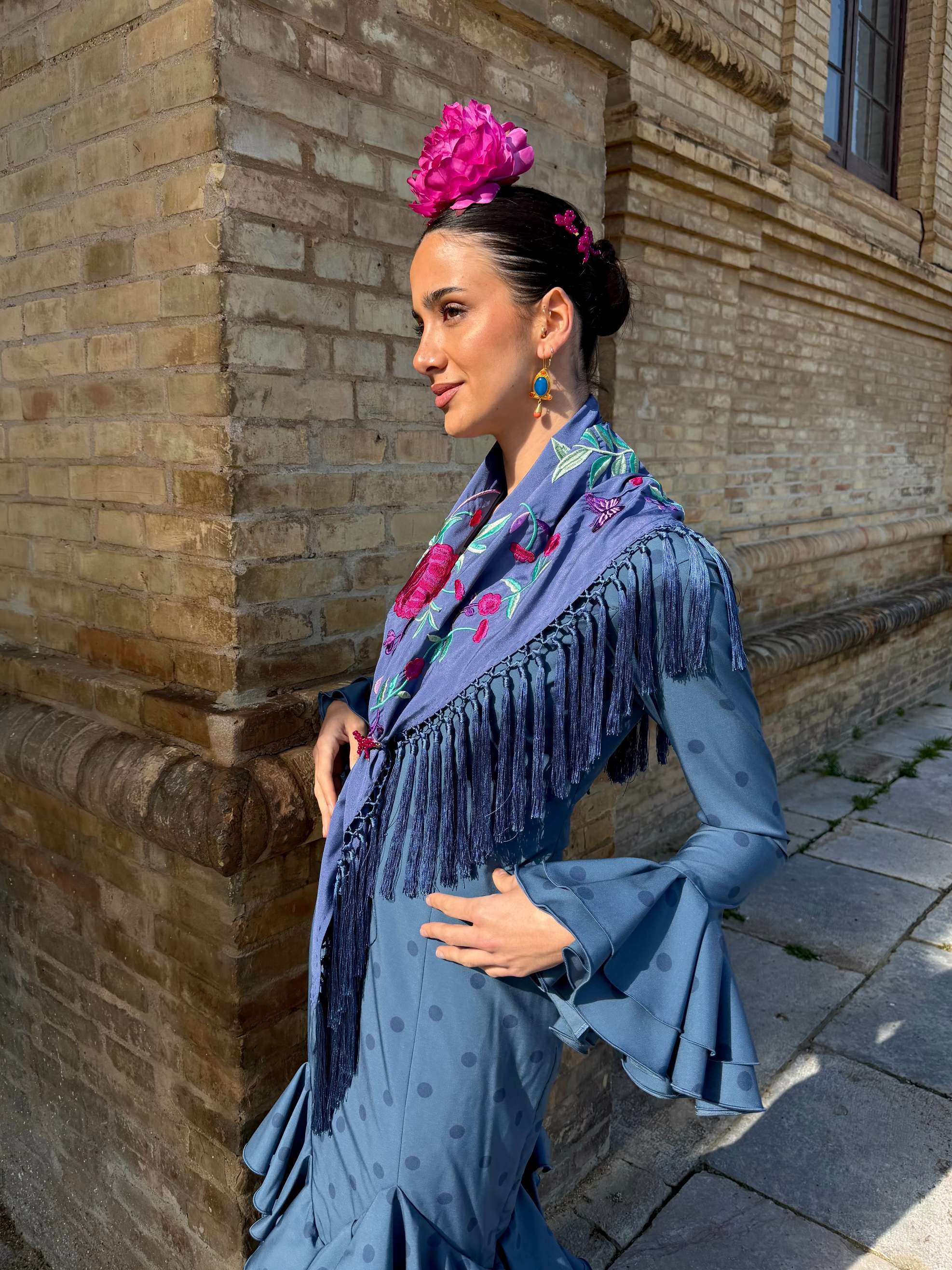 Traje de Flamenca Multivolantes Picos Ducado lunar al tono