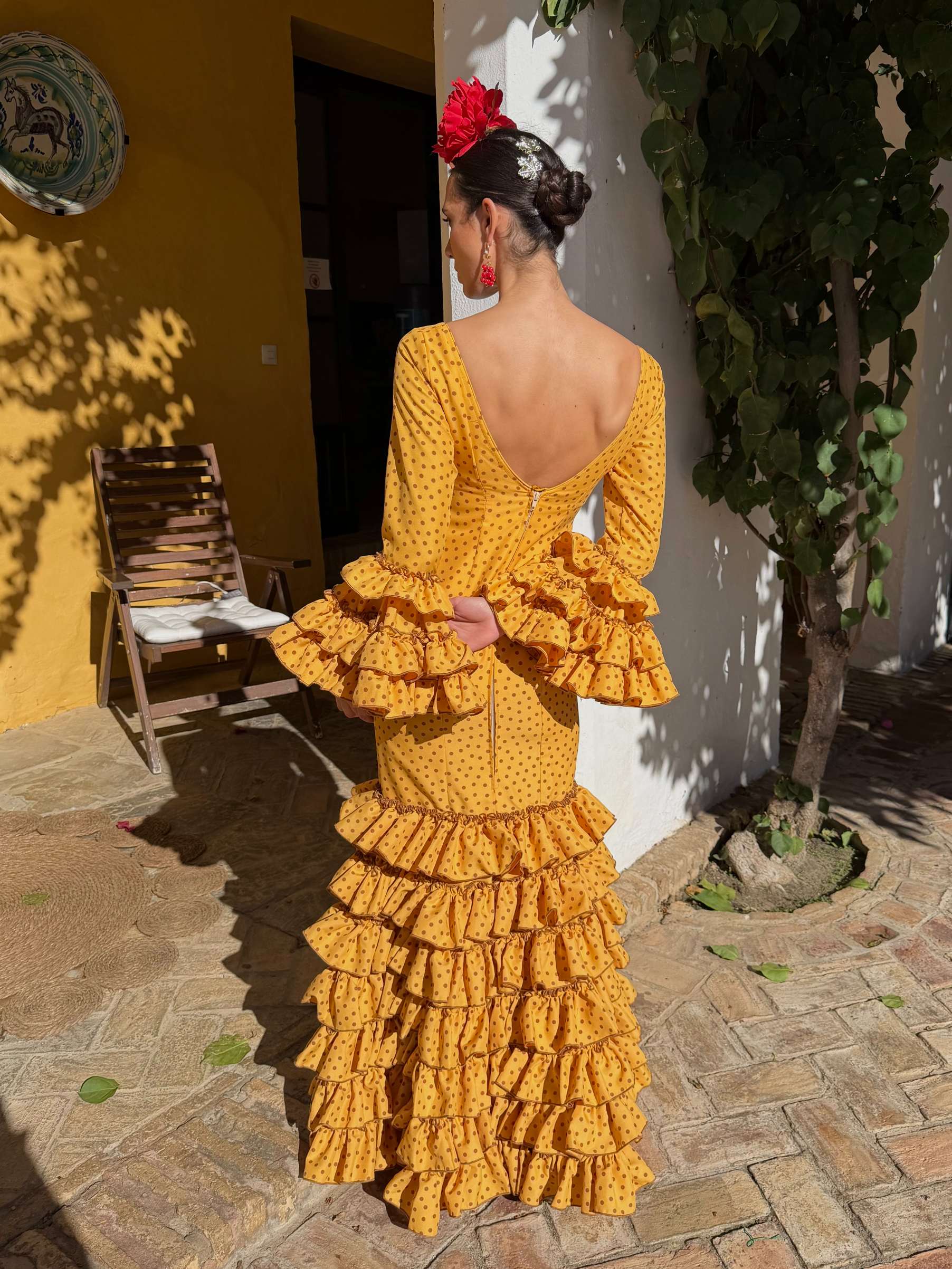 Traje de flamenca Mostaza 7 Volantes Lunar Camel