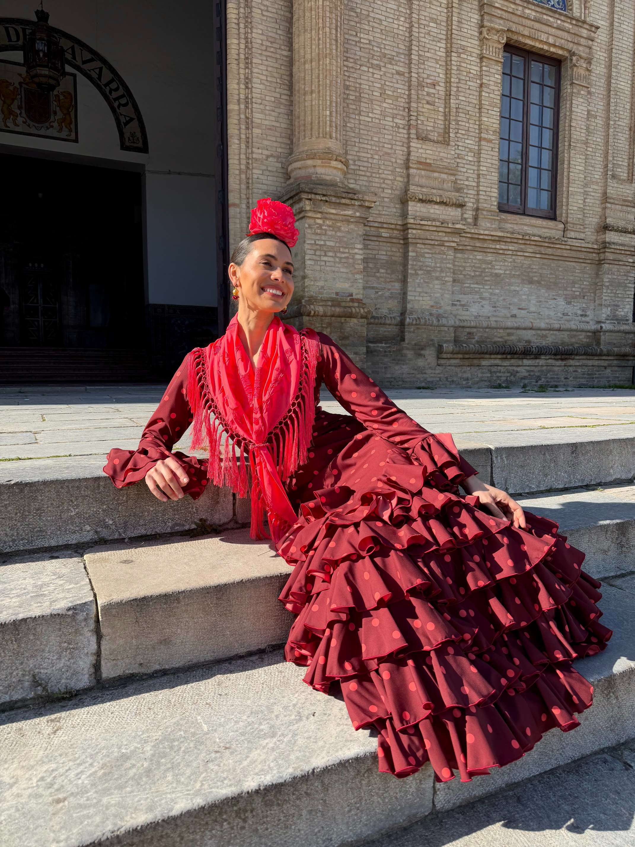Traje de Flamenca Multivolantes Picos Caldera lunar coral