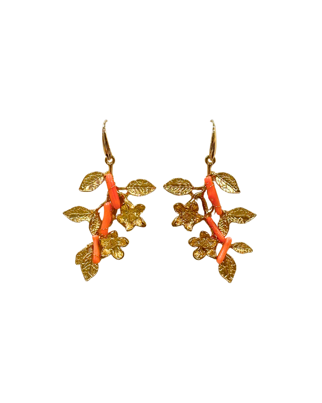 Pendientes de Flamenca Dorados con Coral