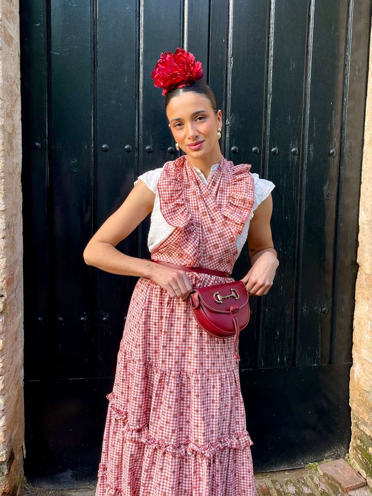 Conjunto de Falda y Piquillo de Romería Vichy con Lunares Caldera