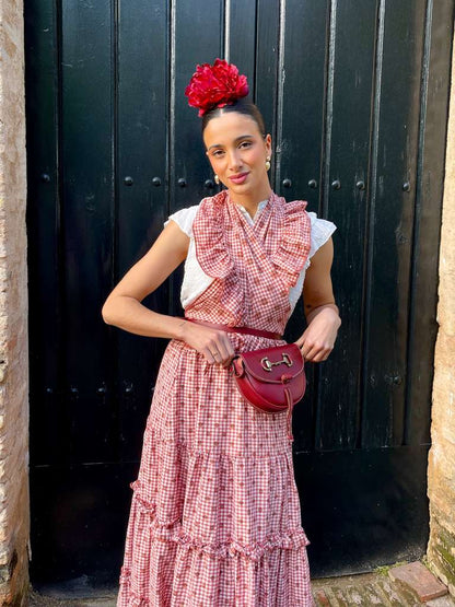 Conjunto de Falda y Piquillo de Romería Vichy con Lunares Caldera