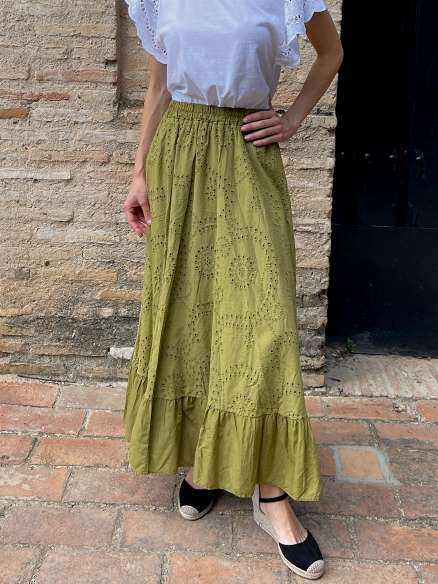 Falda de Romería Perforada Verde Pistacho