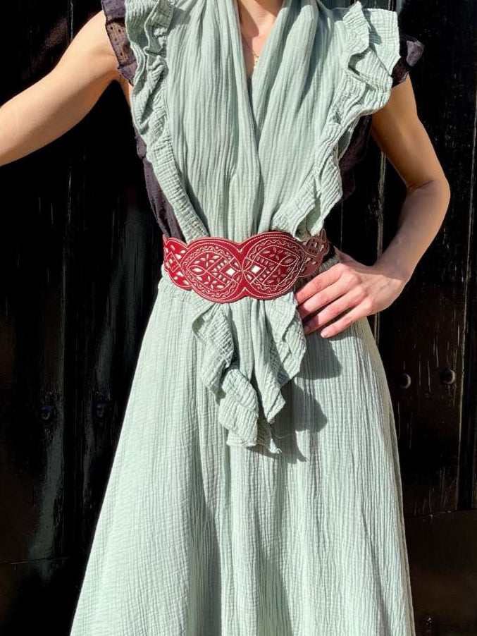 Fajín Rociero Cuero Burdeos