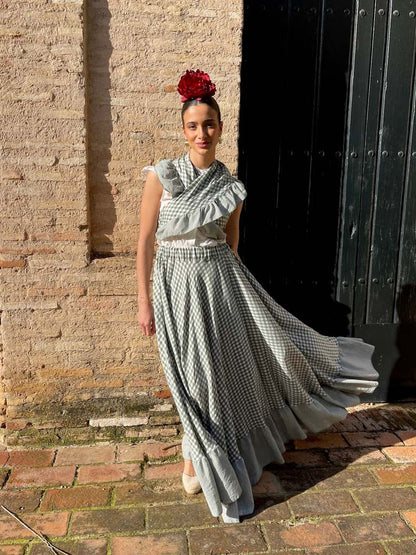 Conjunto de Falda y Piquillo de Romería Vichy Verde