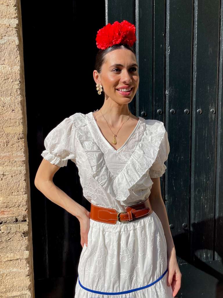 Cinturón Rociero de Cuero Claro Hebilla Delantera