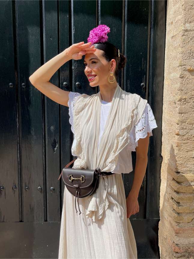 Conjunto de Falda y Piquillo de Romería Bambula Beige