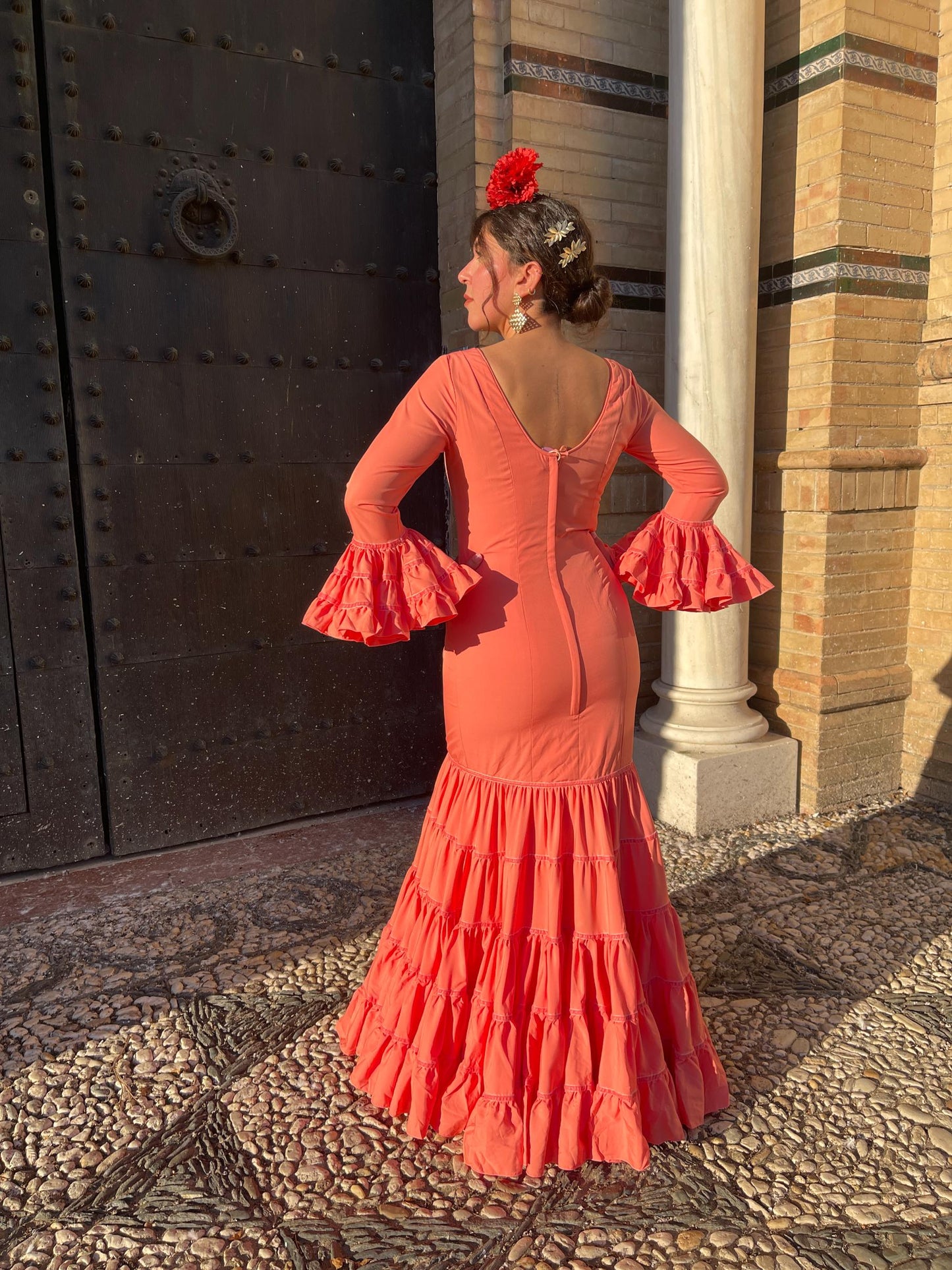 Traje Canastero de Flamenca Mandarina Adorno Terciopelo