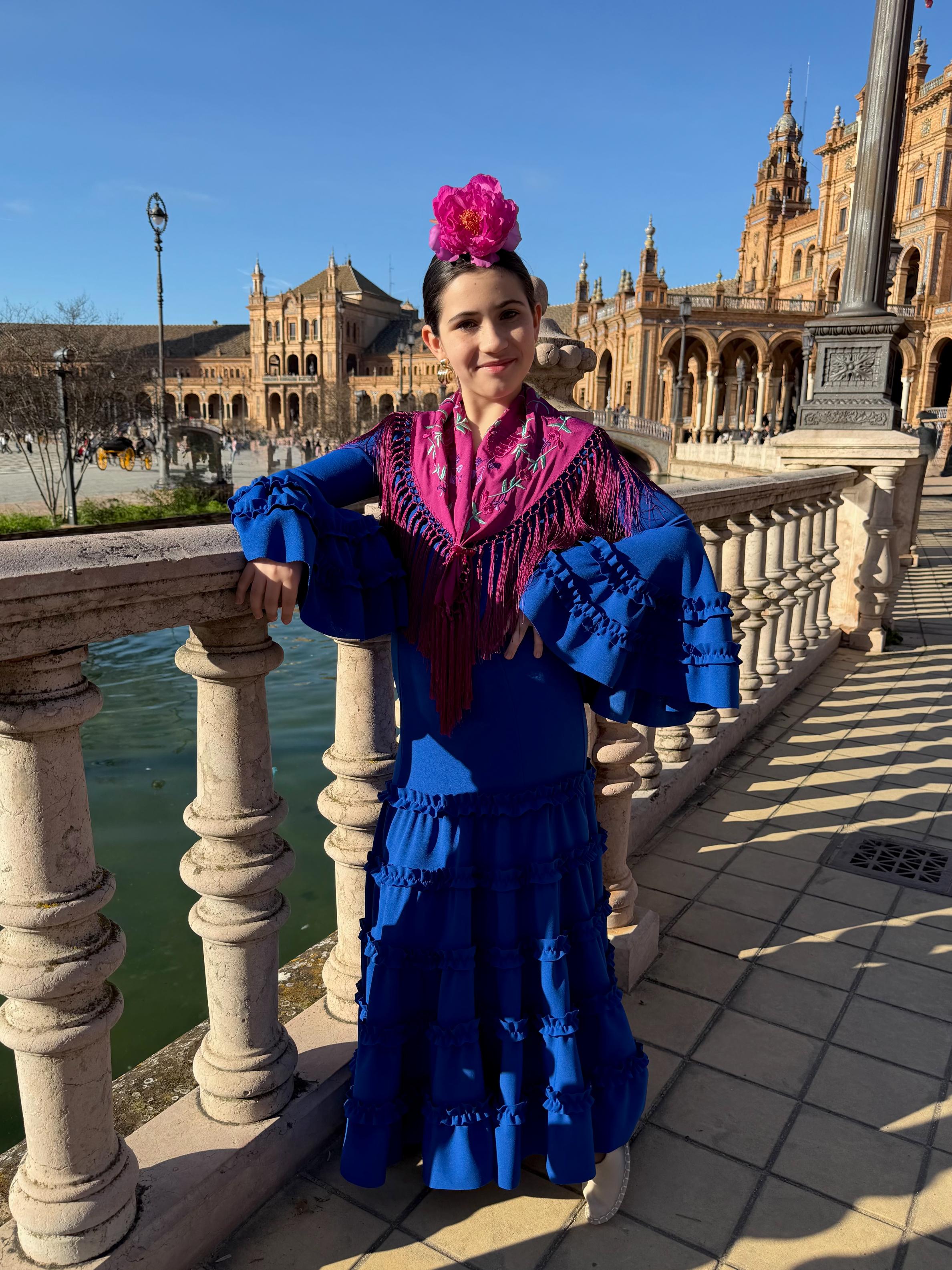 Traje de flamenca niña canastero económico azul eléctrico
