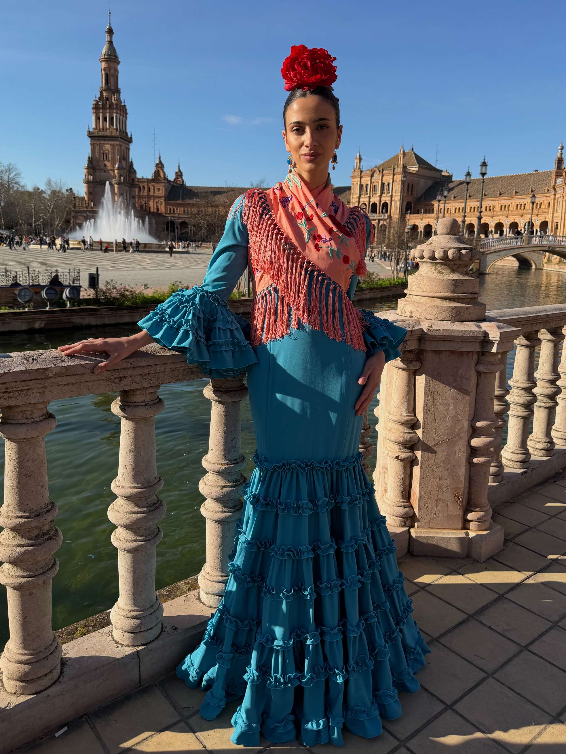 Traje de Flamenca Canastero Adorno Garrucha Turquesa
