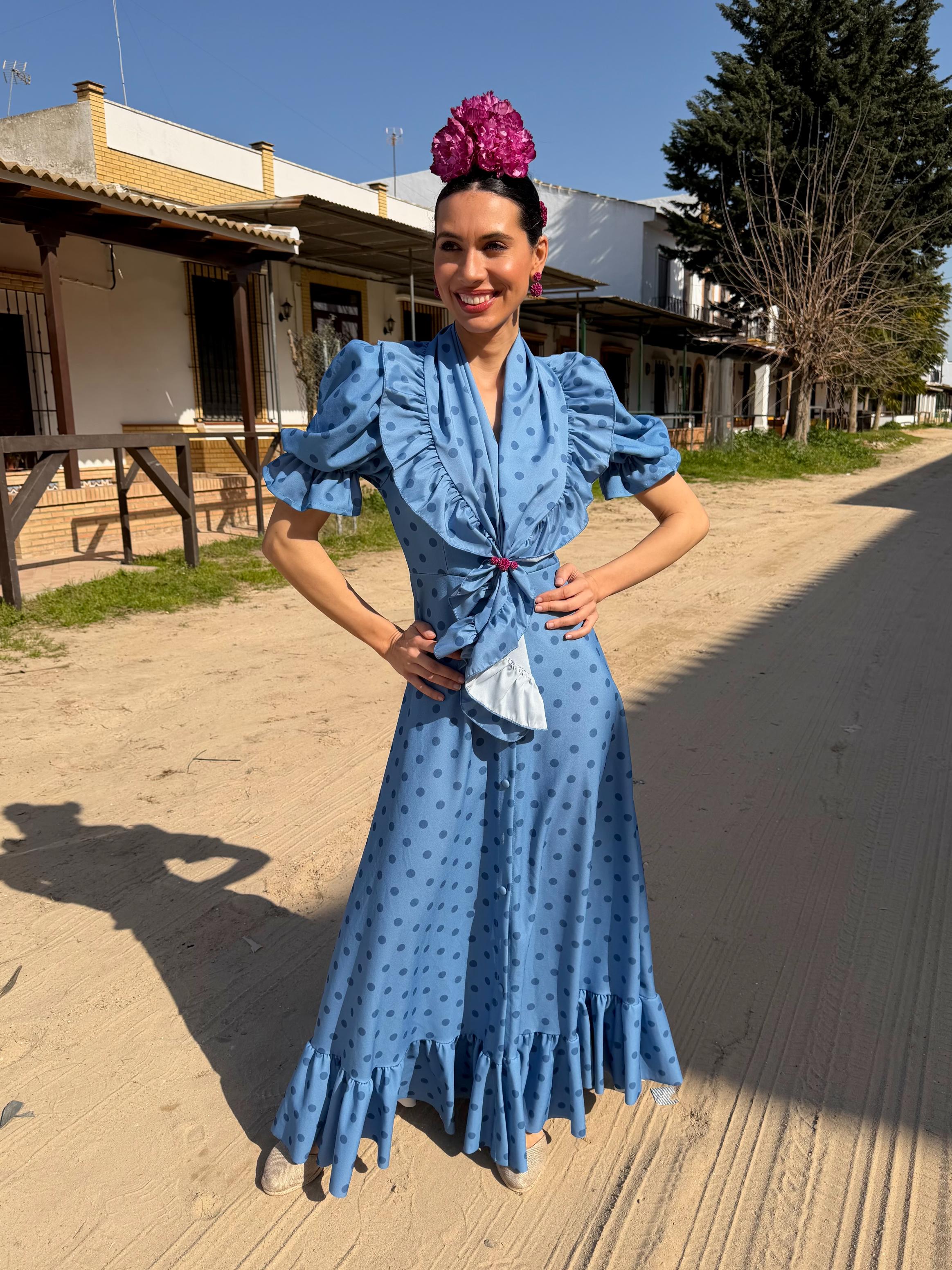 Bata Rociera Lunares Mangas de Farol Celeste Lunar Ducado