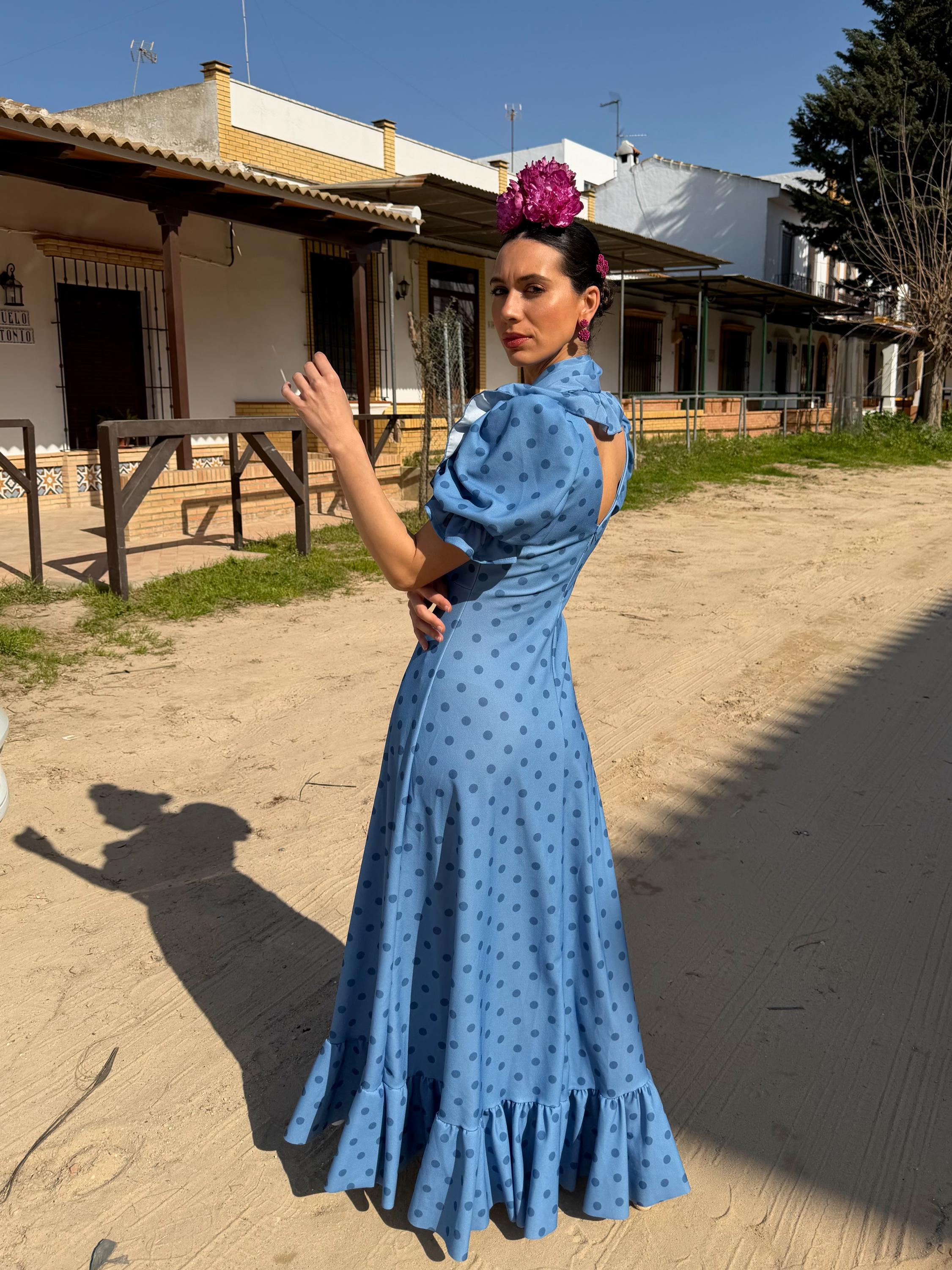 Bata Rociera Lunares Mangas de Farol Celeste Lunar Ducado