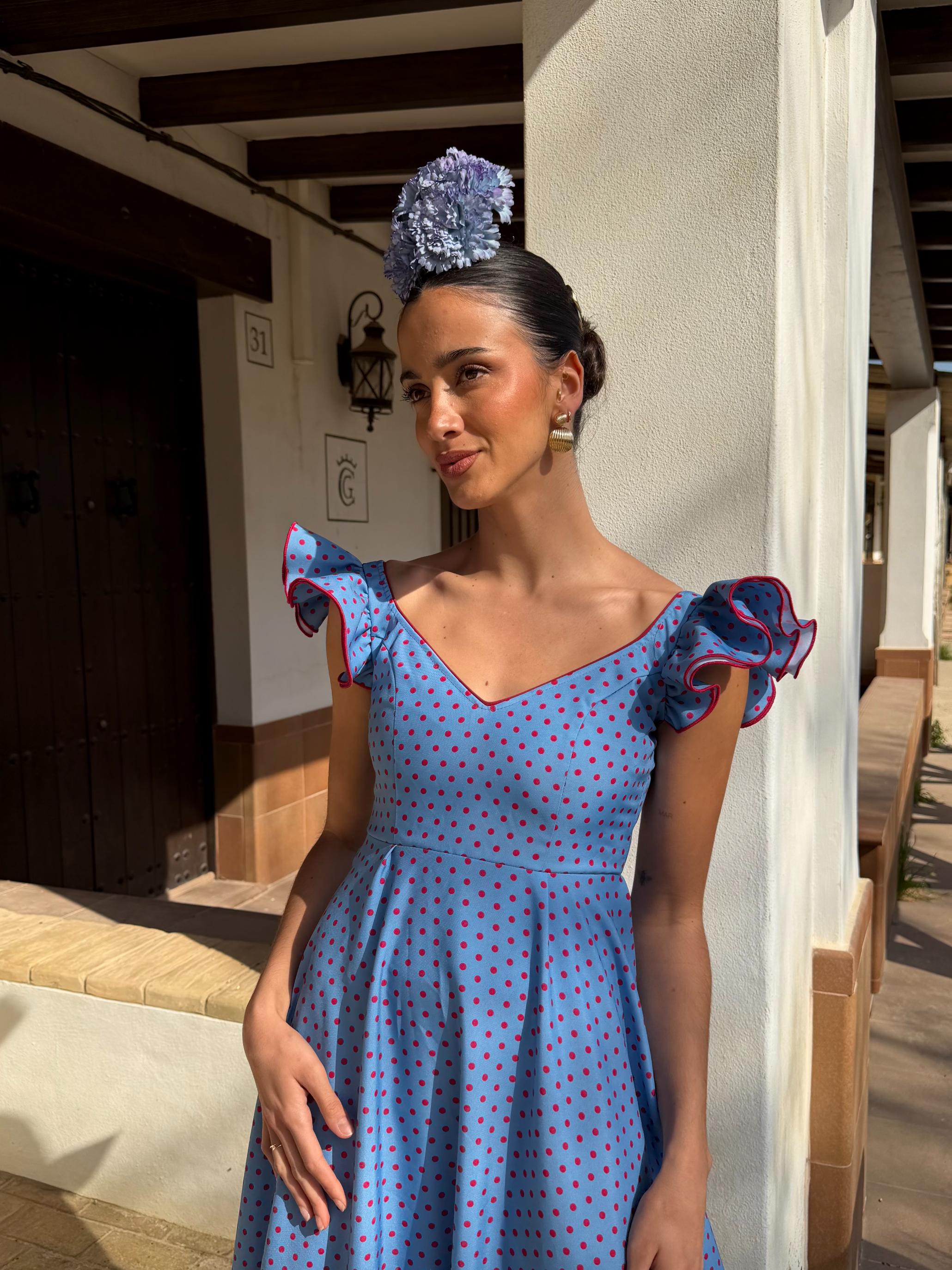 Bata Rociera Strech Celeste con Lunar Fresón