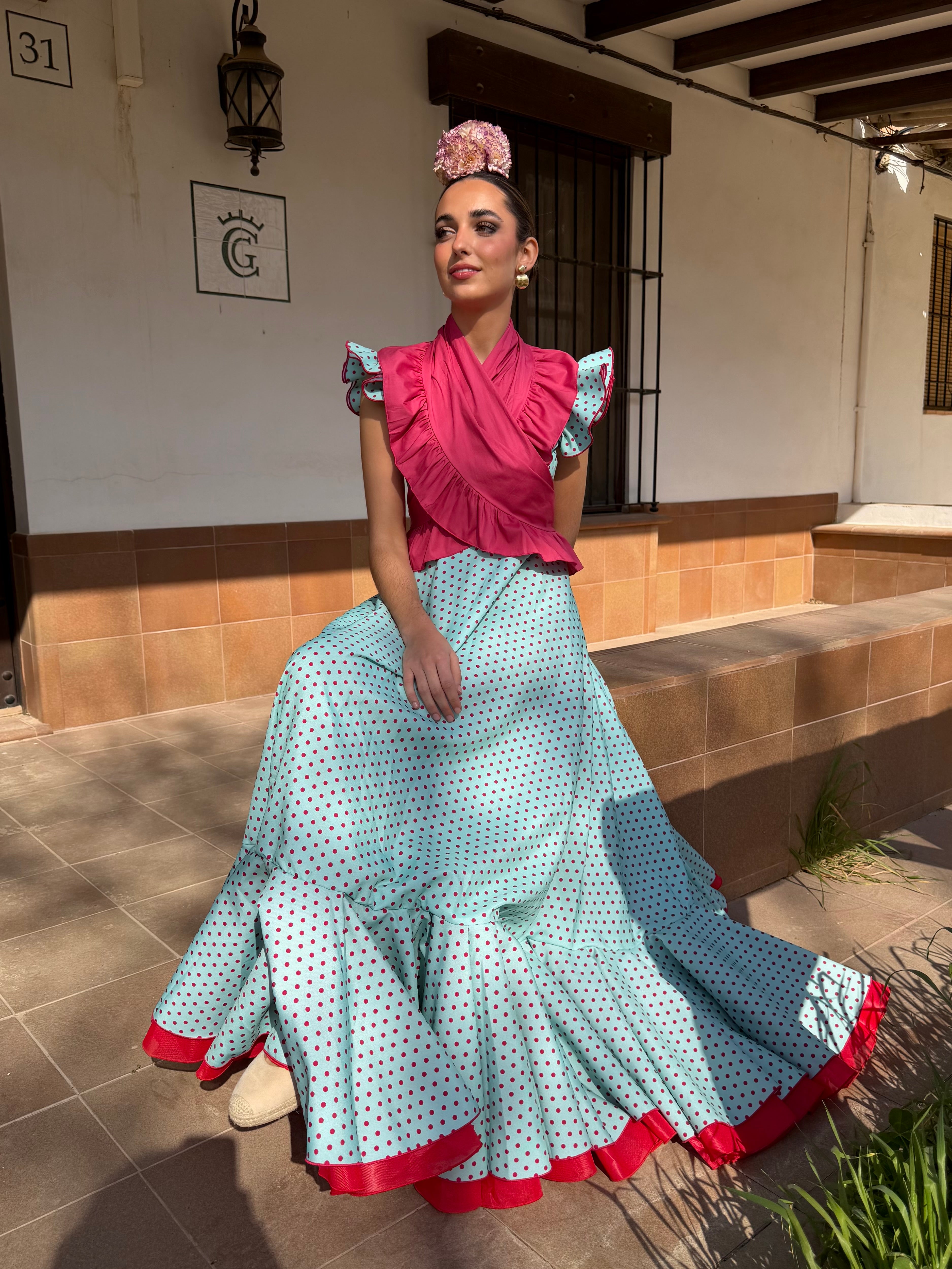 Bata Rociera Strech Verde con Lunar Fresón