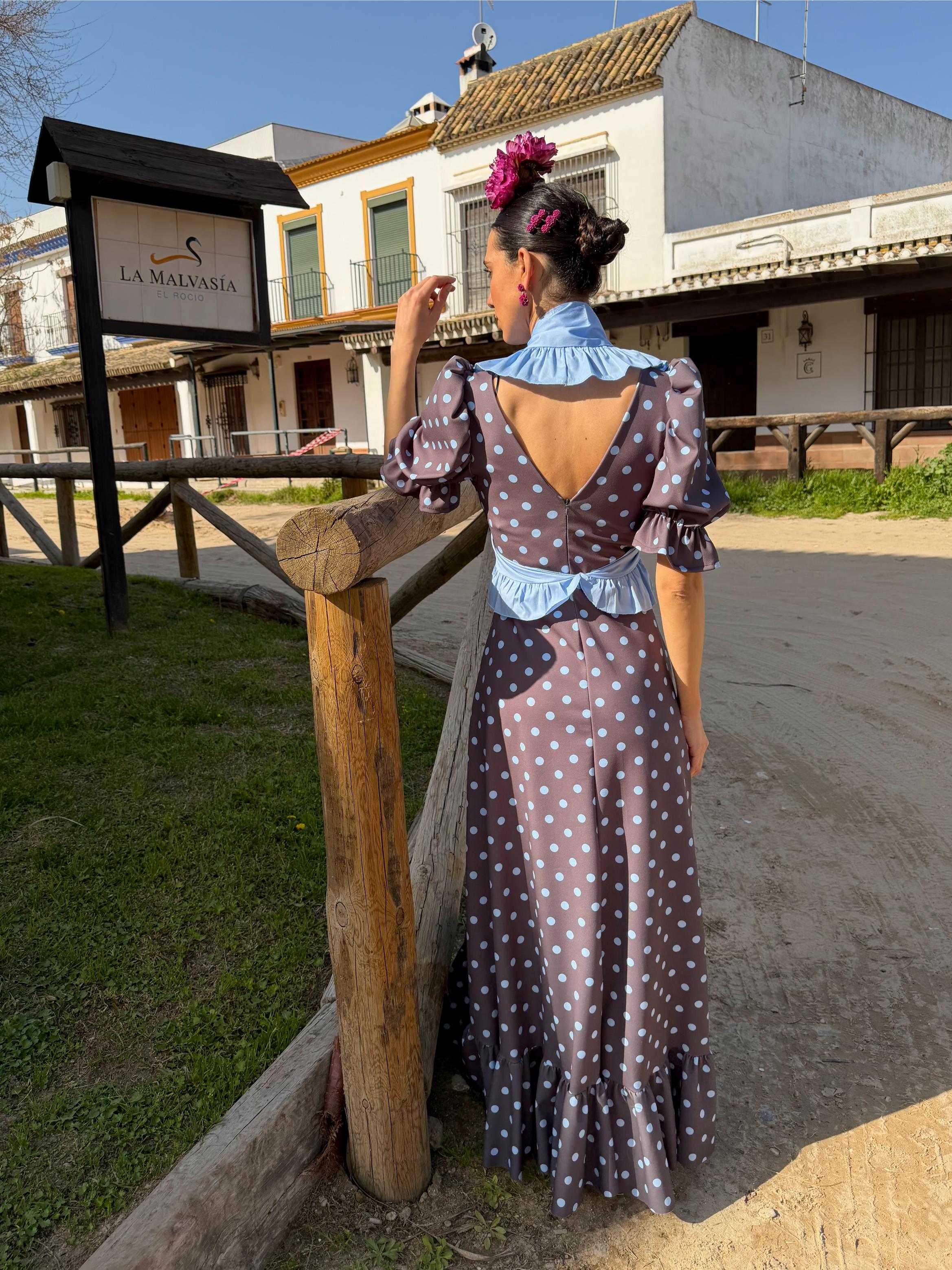 Bata Rociera Lunares Mangas de Farol Gris Lunar Celeste