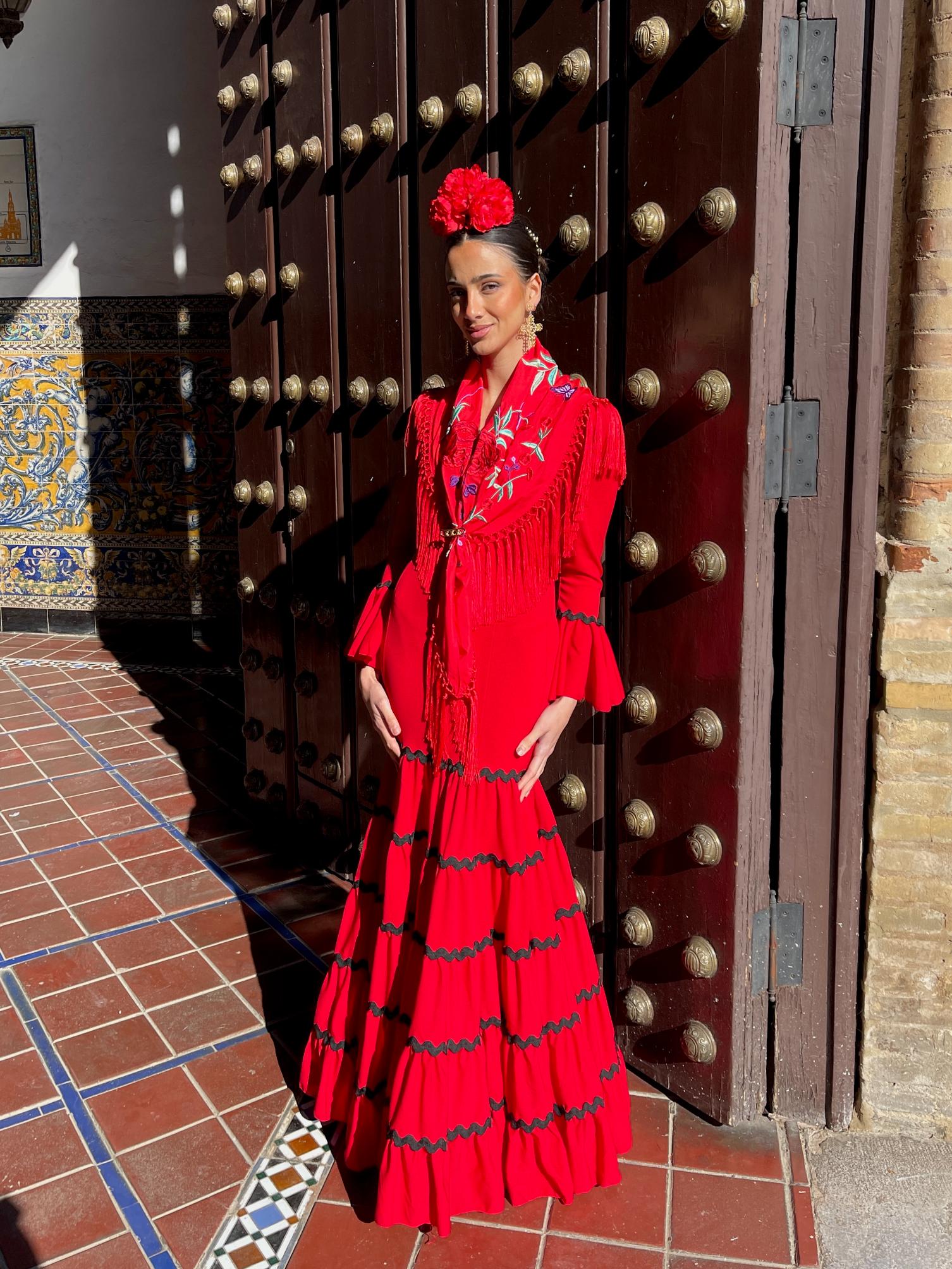 Traje Flamenca Canastero Liso Adorno Piquillo SPECIAL PRICE