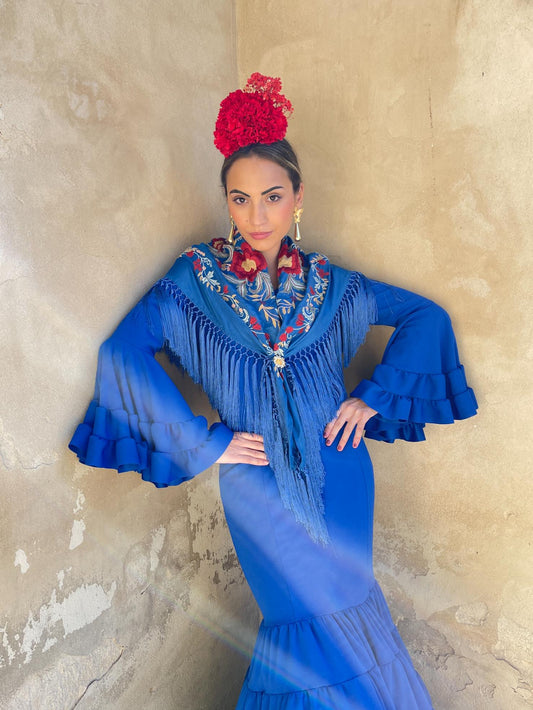 Traje Flamenca Low Cost Canastero Azul Eléctrico