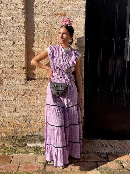 Conjunto de Falda y Piquillo de Romería Bambula con Lunares Malva